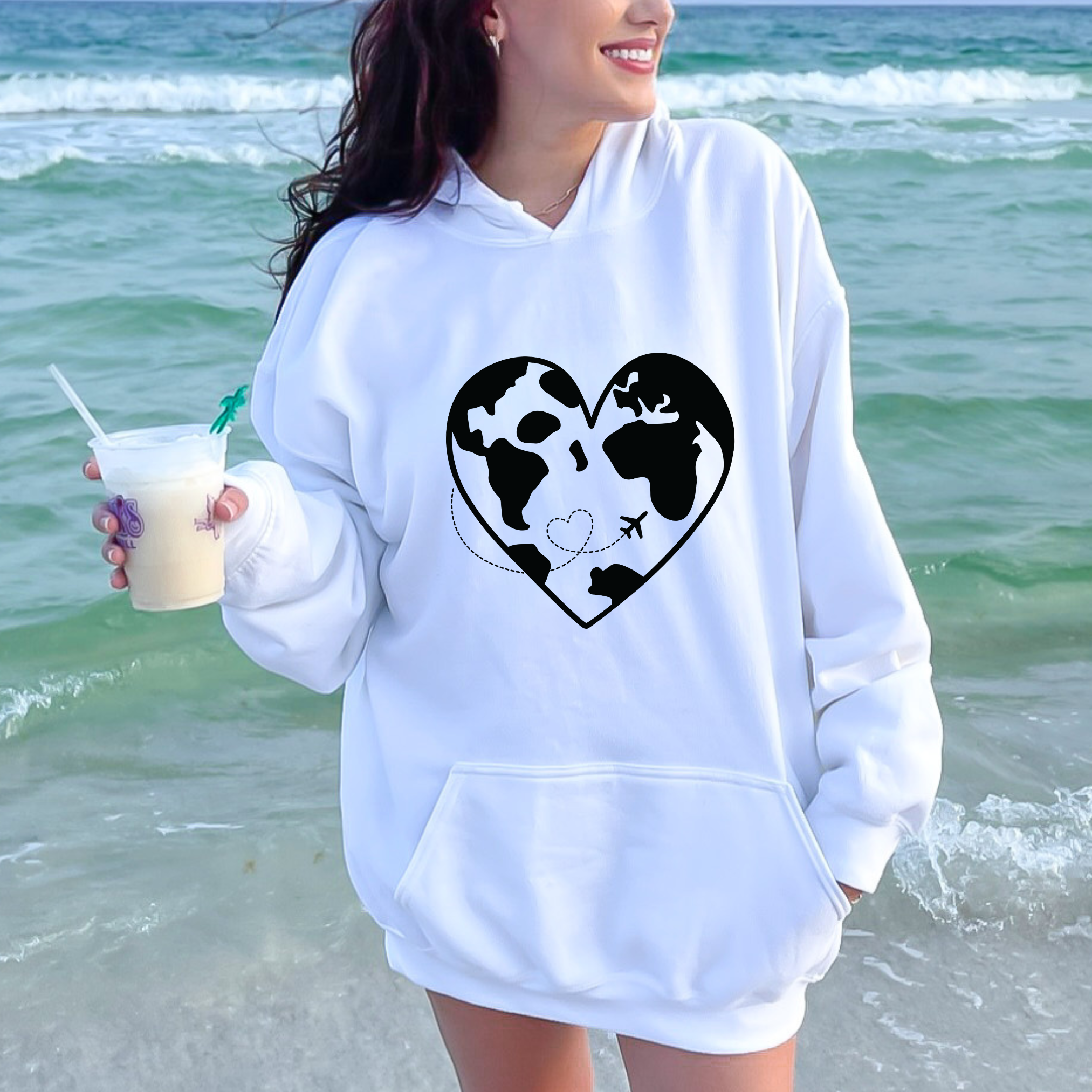 World Heart with Airplane Path Hoodie