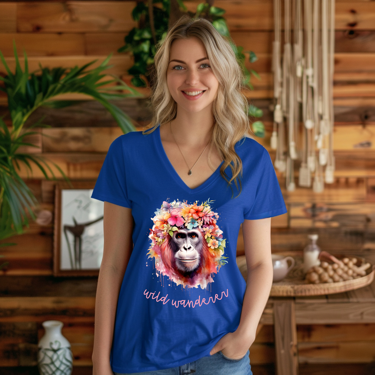 Orangutan Wild Wanderer V-Neck Tee